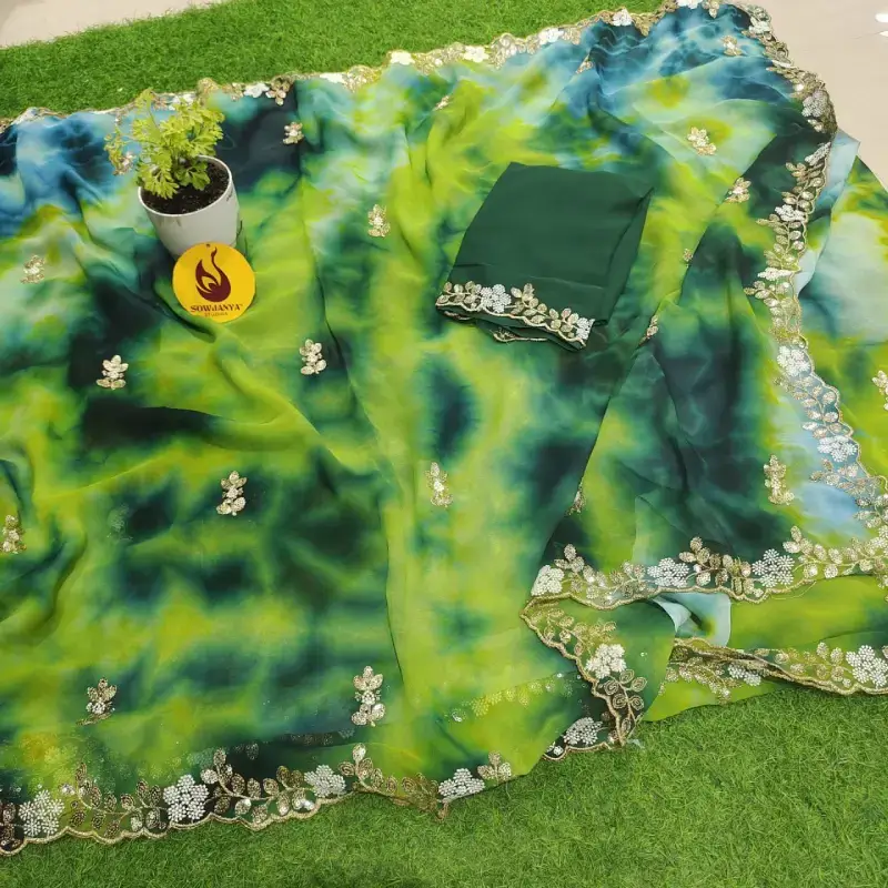 Georgette Shibori Cut Work Saree - YEAR20