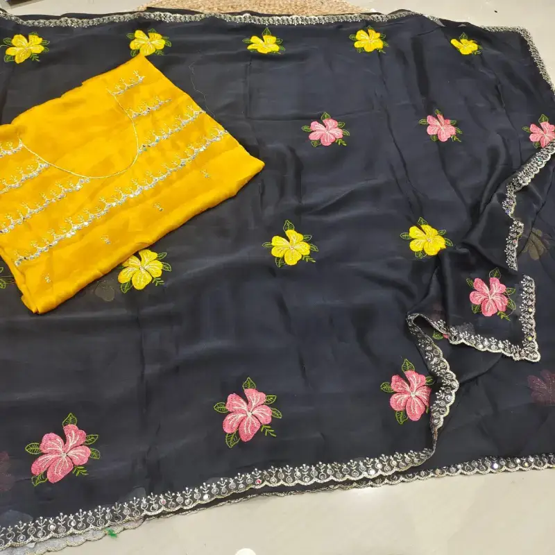 Designer Embroidery Saree With Mirror Real Work - MIRROR1