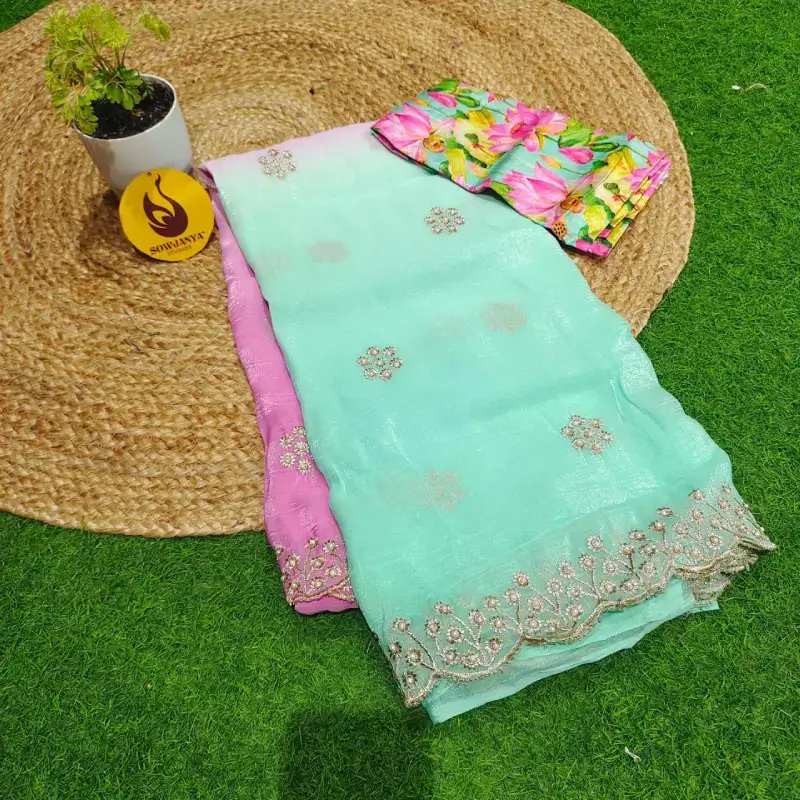 Crunchy Silk with Moti  Work Sarees - MOTI3