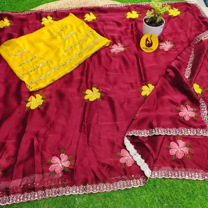 Designer Embroidery Saree With Mirror Real Work - MIRROR5