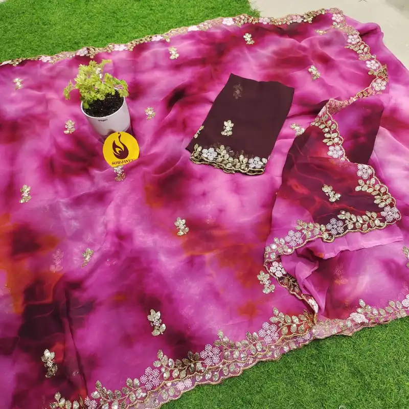 Georgette Shibori Cut Work Saree - YEAR1