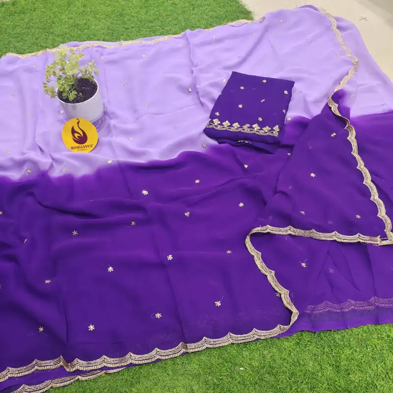 Georgette Cut Work Saree With Work Blouse - YEAR6