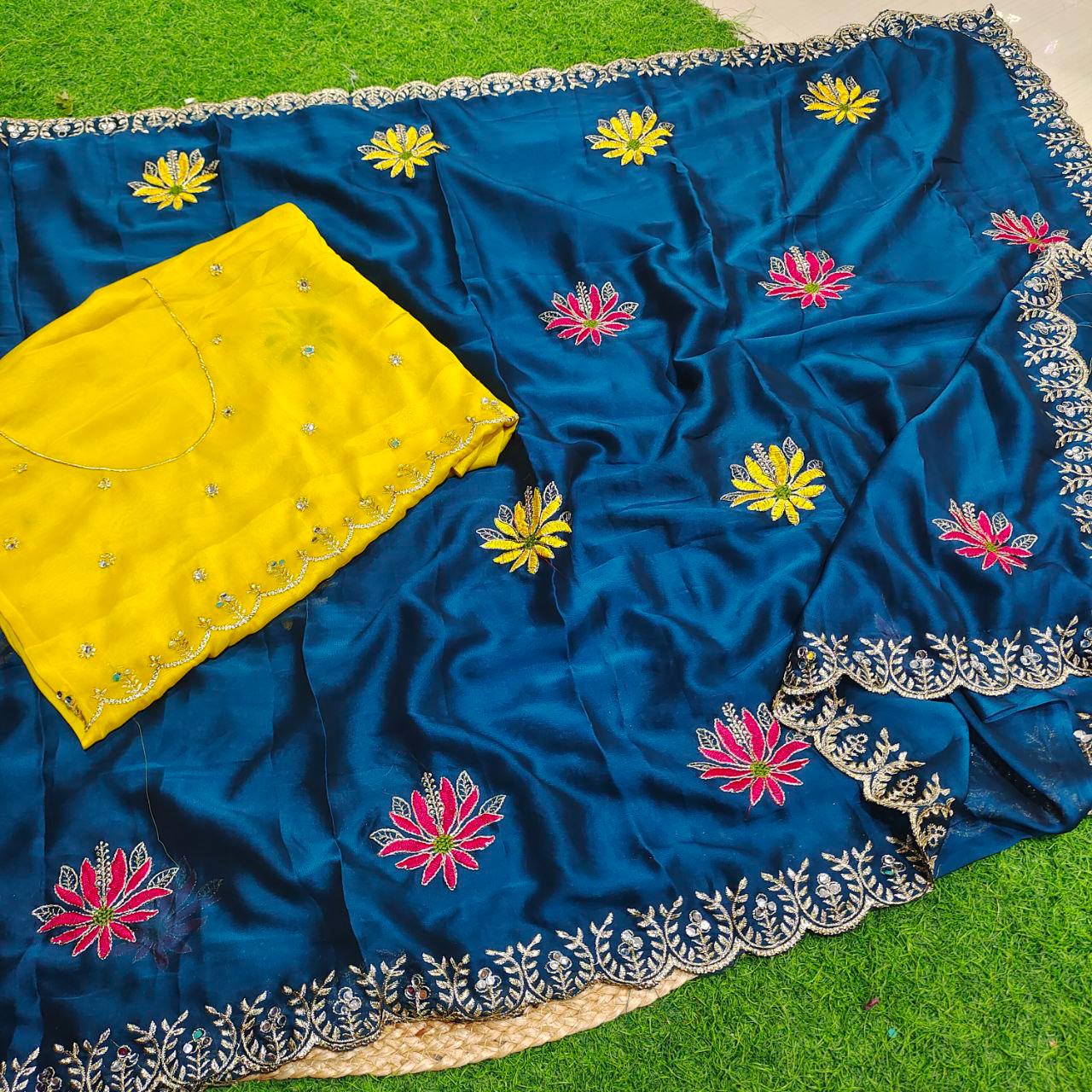 Designer Embroidery Saree With Mirror Real Work - MIRROR3