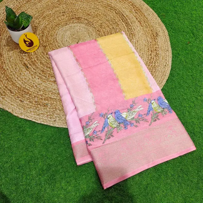 Mashmellow Embose Sarees with Zari Border - SSMEB1(peach)