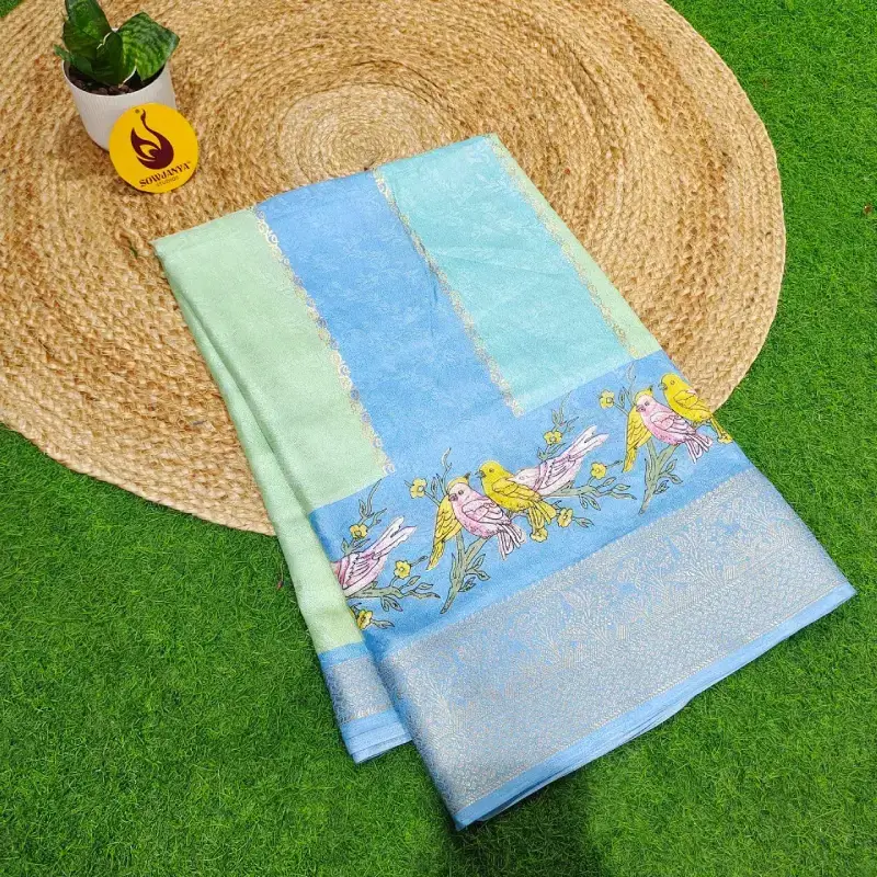 Mashmellow Embose Sarees with Zari Border - SSMEB2(Blue)