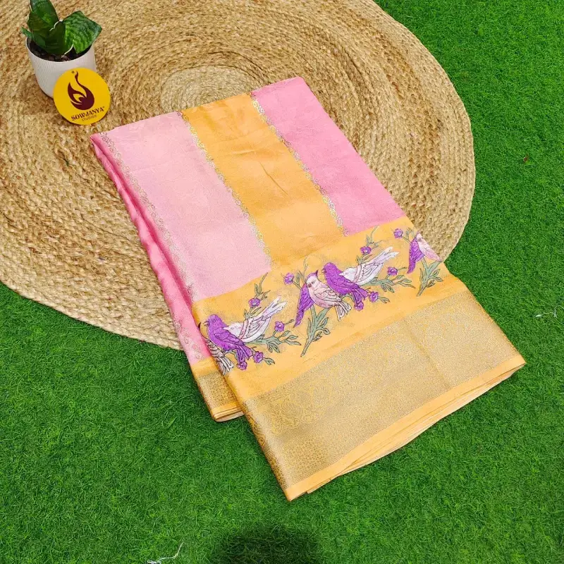 Mashmellow Embose Sarees with Zari Border - SSMEB4(light orange)