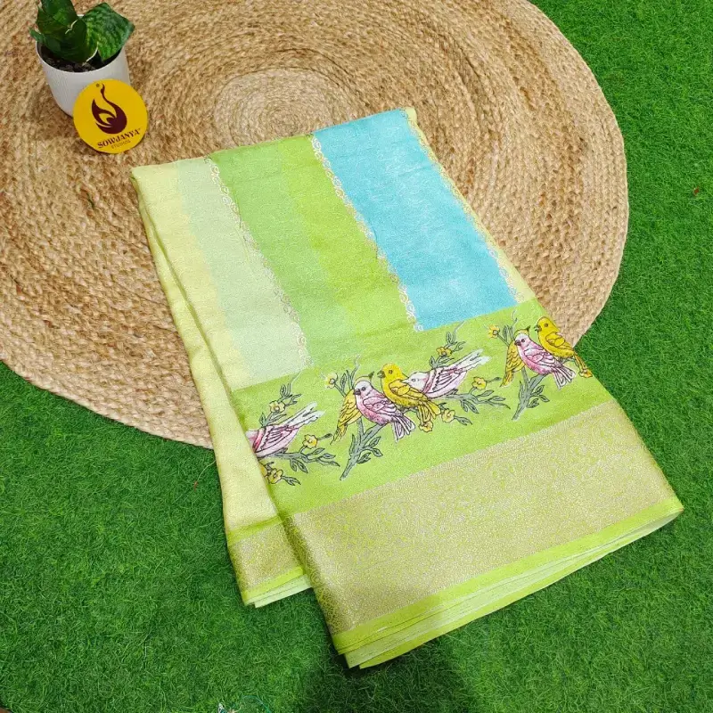 Mashmellow Embose Sarees with Zari Border - SSMEB5(Green)