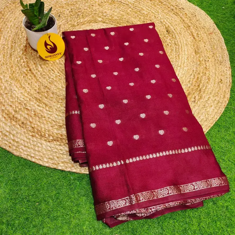 Pure Viscose Saree With Crape Satin Border - BEST33