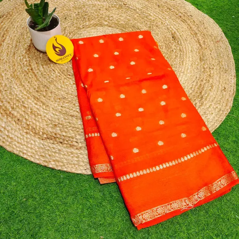 Pure Viscose Saree With Crape Satin Border - BEST27(orange)