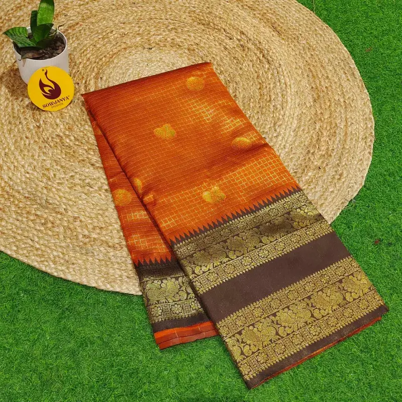 Rust Orange Soft Semi kanchi Pattu Sarees - SSRUST